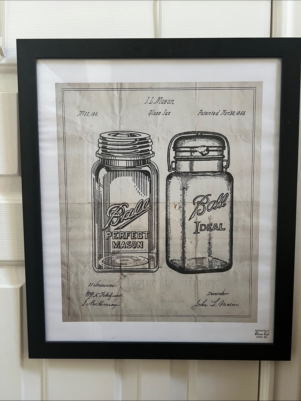 Oliver Gal wall art summer 2013 Ball Mason Jar 16 3/4” x 20” patent drawing
